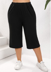 Black Plus Size Lightweight Elastic Waist High Waisted Pants