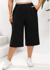 Black Plus Size Lightweight Elastic Waist High Waisted Pants