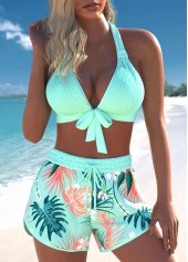 High Waisted Tropical Plants Print Jacquard Bikini Set