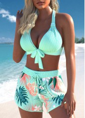High Waisted Tropical Plants Print Jacquard Bikini Set