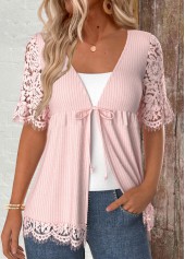 Bowknot Lace Short Sleeve Light Cardigan
