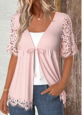 Bowknot Lace Short Sleeve Light Cardigan