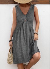 Button Dark Grey Marl A Line Sleeveless Dress