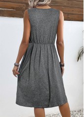 Button Dark Grey Marl A Line Sleeveless Dress