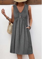Button Dark Grey Marl A Line Sleeveless Dress