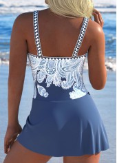 Paisley Print Bowknot Dusty Blue One Piece Swimdress