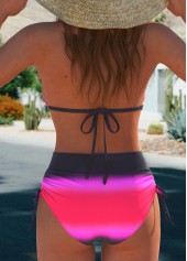 Multi Stripe Print Bowknot Hot Pink Bikini Set