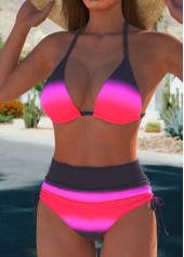 Multi Stripe Print Bowknot Hot Pink Bikini Set