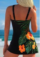 Floral Print Tie Black One Piece Swimdress