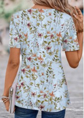 Floral Print Light Blue T Shirt