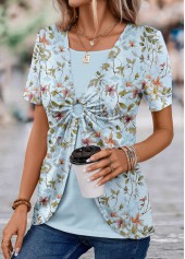 Floral Print Light Blue T Shirt