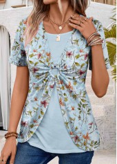 Floral Print Light Blue T Shirt