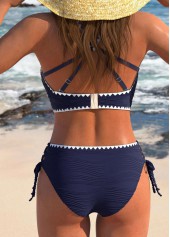 Lace Up Contrast Binding Navy Bikini Set