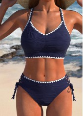 Lace Up Contrast Binding Navy Bikini Set