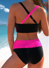 Patchwork Criss Cross Hot Pink Bikini Set