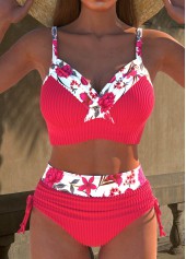 Floral Print Jacquard Hot Pink Bikini Set