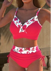 Floral Print Jacquard Hot Pink Bikini Set