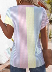 Striped Cross Hem Multi Color Short Sleeve T Shirt
