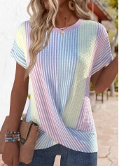 Striped Cross Hem Multi Color Short Sleeve T Shirt