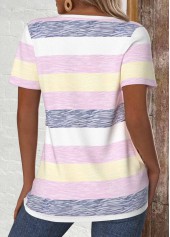 Striped Lace Up Multi Color Short Sleeve T Shirt