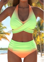 High Waisted Ombre Criss Cross Multi Color Bikini Set