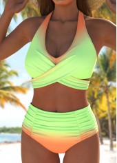High Waisted Ombre Criss Cross Multi Color Bikini Set