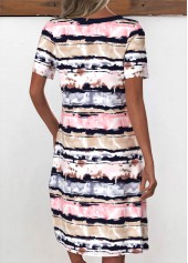 Striped Button Multi Color A Line Short Sleeve Dress