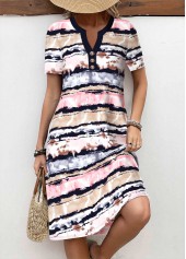 Striped Button Multi Color A Line Short Sleeve Dress