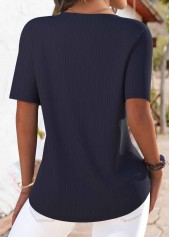 Tuck Stitch Navy Short Sleeve Round Neck T Shirt