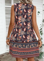 Plants Print Cut Out Multi Color A Line Dress