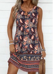 Plants Print Cut Out Multi Color A Line Dress