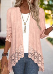 Embroidery Dusty Pink 3/4 Sleeve Light Cardigan