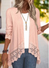 Embroidery Dusty Pink 3/4 Sleeve Light Cardigan