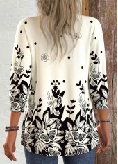 Floral Print Patchwork Black 3/4 Sleeve Light Cardigan