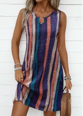 Striped Breathable Multi Color A Line Sleeveless Dress