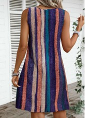 Striped Breathable Multi Color A Line Sleeveless Dress