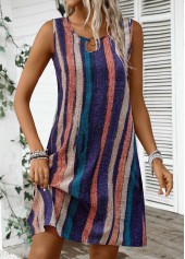 Striped Breathable Multi Color A Line Sleeveless Dress