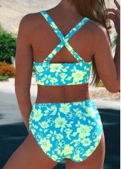 Floral Print Criss Cross Mint Green Bikini Set
