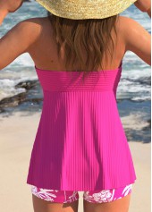 Tropical Plants Print Ruffle Hot Pink Tankini Set