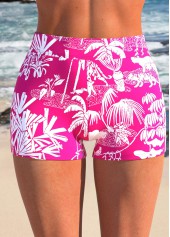 Tropical Plants Print Ruffle Hot Pink Tankini Set