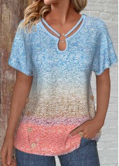 Ombre Patchwork Blue Short Sleeve T Shirt