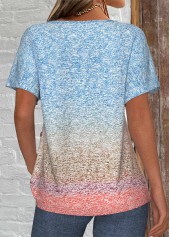 Ombre Patchwork Blue Short Sleeve T Shirt