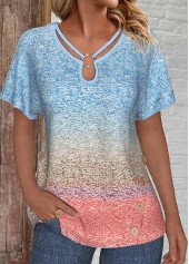 Ombre Patchwork Blue Short Sleeve T Shirt