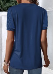 Striped Lace Peacock Blue Short Sleeve T Shirt