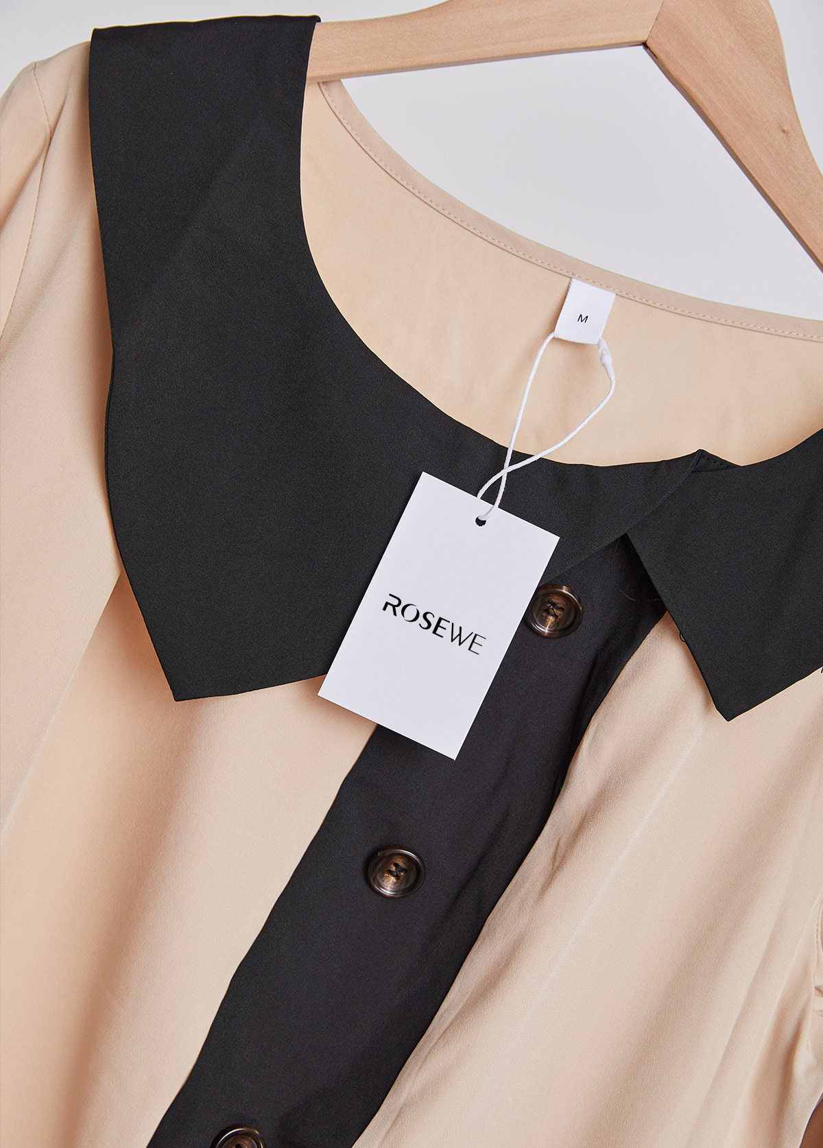 Patchwork Light Camel Long Sleeve Asymmetrical Neck Blouse