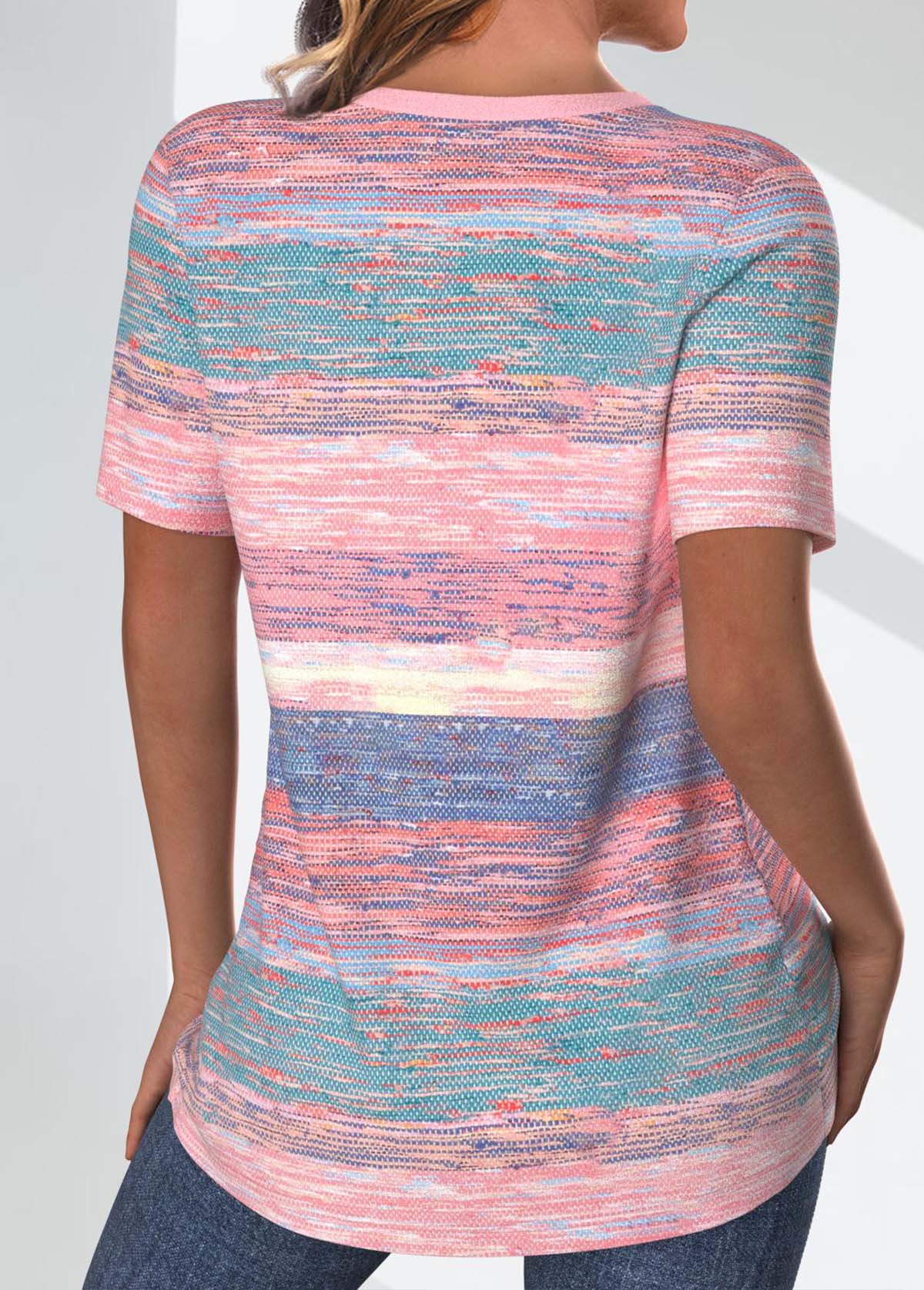 Striped Criss Cross Pink Short Sleeve T Shirt