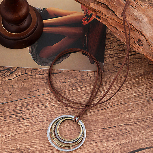 Circular Layered Silver Round Alloy Necklace