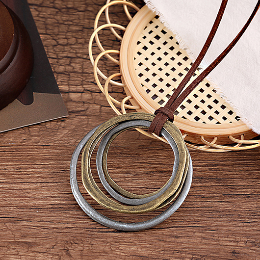 Circular Layered Silver Round Alloy Necklace