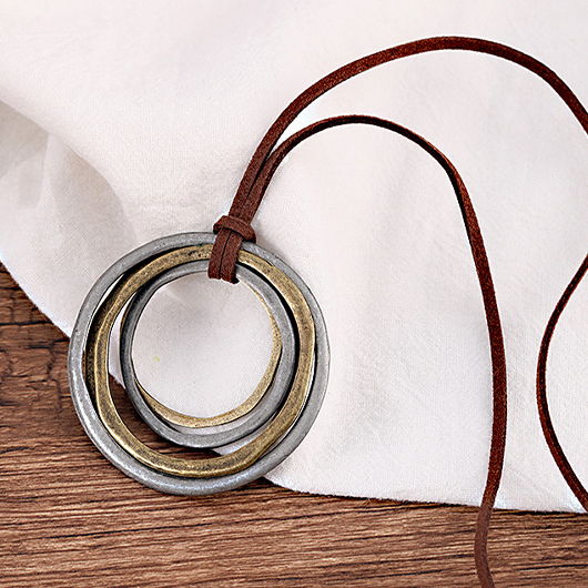 Circular Layered Silver Round Alloy Necklace