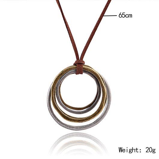 Circular Layered Silver Round Alloy Necklace